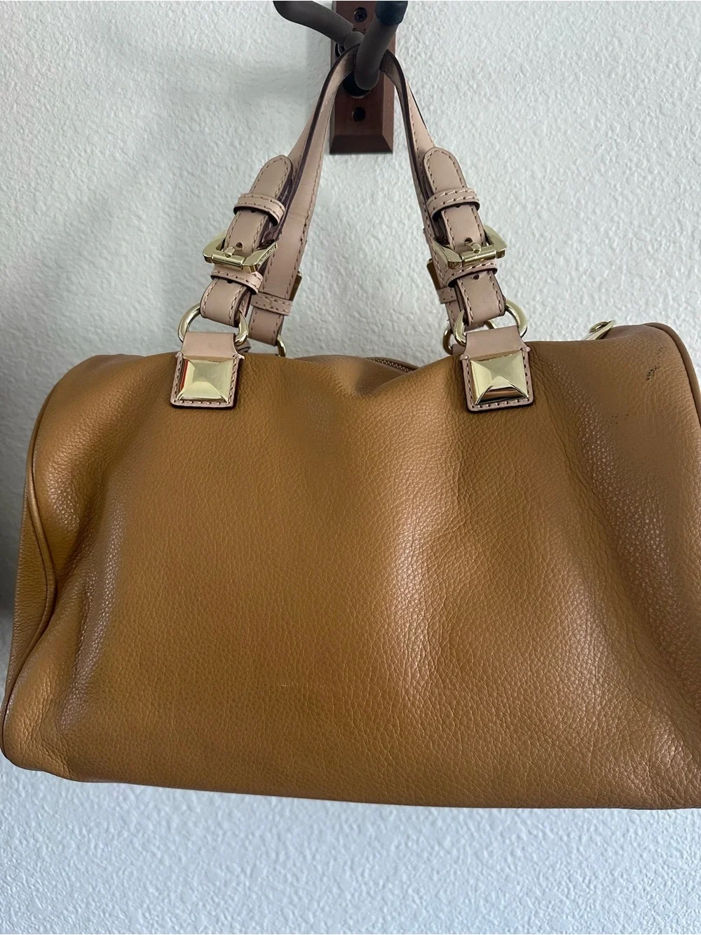 Michael Kors Grayson Leather Satchel Bag Luggage Brown Gold Hardware